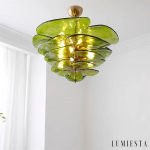 Rialto - szklana lampa wisząca złota glamour, boczny profil klosza