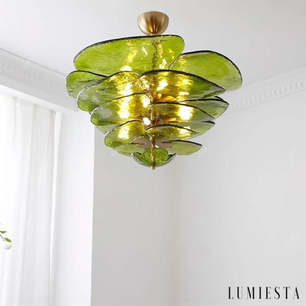 Rialto - szklana lampa wisząca złota glamour, boczny profil klosza