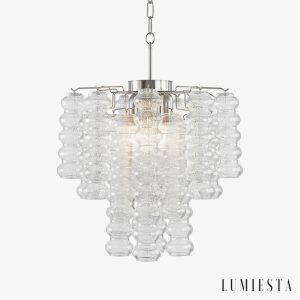 lampa wisząca metalowo szklana nikiel Ritmo do salonu, widok z przodu