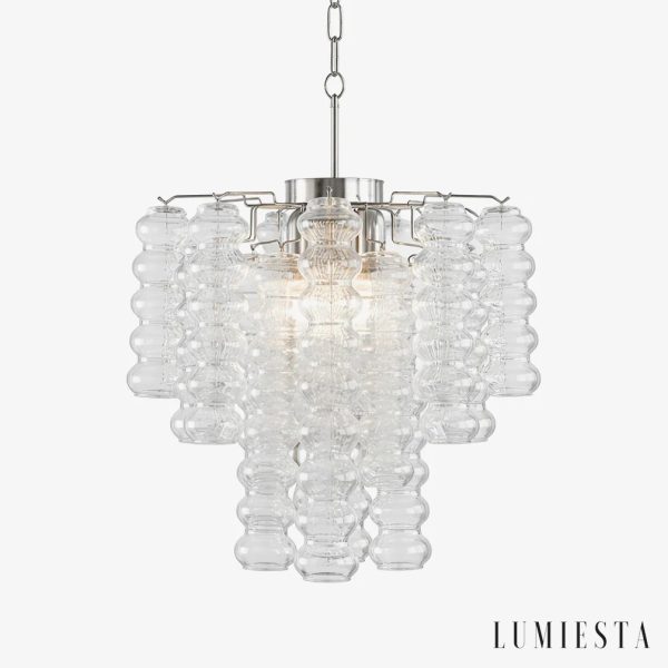 lampa wisząca metalowo szklana nikiel Ritmo do salonu, widok z przodu