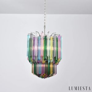 Roccia - lampa wisząca glamour z niklowaną konstrukcją i kolorowymi szklanymi elementami