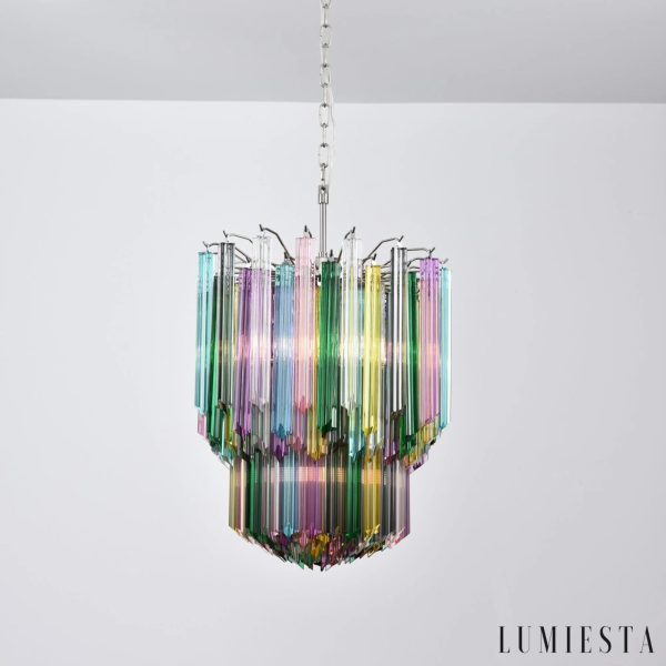 Roccia - lampa wisząca glamour z niklowaną konstrukcją i kolorowymi szklanymi elementami