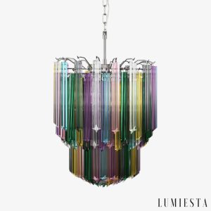 Lampa wisząca niklowana z kolorowym szkłem, Roccia Ø47x65 cm, widok z przodu