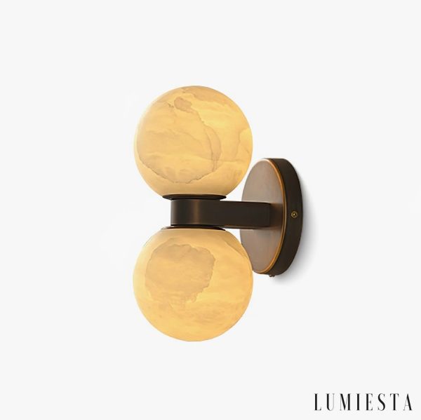 kinkiet alabastrowy brązowo biały Sagis - lampa wisząca do salonu z alabastru i metalu, Ø12x21 cm