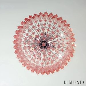 Zyrandol glamour Sasso, nikiel i różowe szkło w układzie kilku kloszy