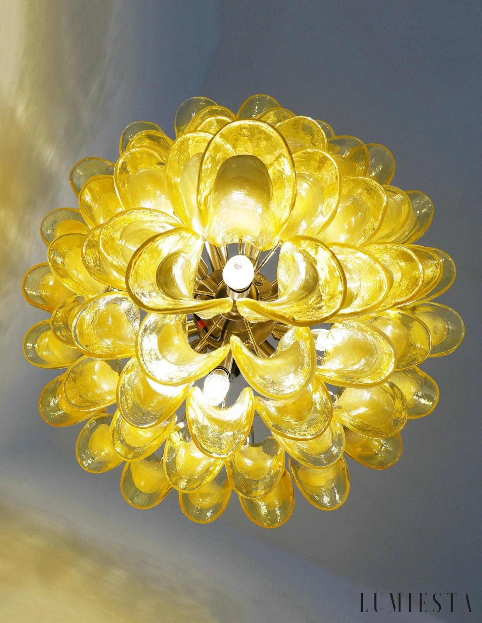 Lumiesta Saturno - Lampa wisząca nowoczesna, niklowo-żółta do salonu, Ø65/65 cm