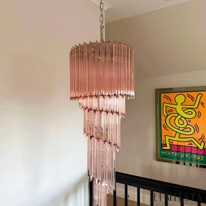 Scirocco - lampa wisząca glamour z niklową oprawą i kolorowym szkłem, widok z przodu