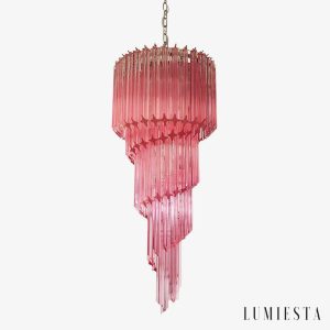 Lampa wisząca ze szkła różowego Scirocco glamour, nikiel i kolorowe szkło do salonu Ø40x100 cm