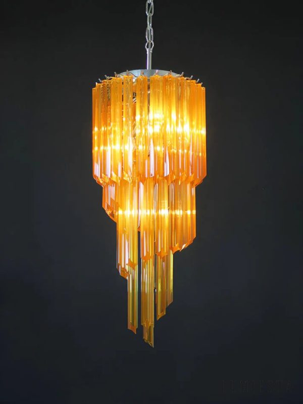 Scirocco - niklowana lampa wisząca glamour, szczegół połączeń i szklanych zawieszek