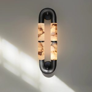 Samba - nowoczesna lampa wisząca z alabastrowym cylindrem i metalową górą