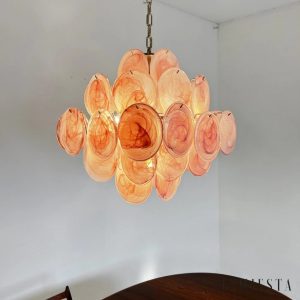 Seta - lampa wisząca glamour z różowymi szklanymi elementami i chromem