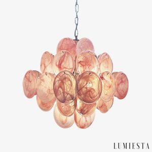 Lampa wisząca z różowego szkła i chromu Seta do salonu Ø50xH50 cm, widok z przodu