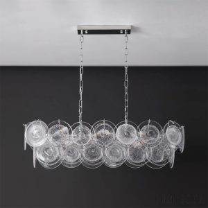 Lampa wisząca Sfera 95/120 cm z chromowaną konstrukcją i kolorowymi szklanymi kloszami, detal