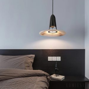 Sines - loftowa czarna lampa wisząca z alabastru, pełny widok modelu