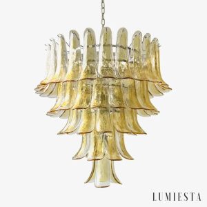 Lampa wisząca szklana bursztynowa złota Solaris - widok ogólny w stylu glamour