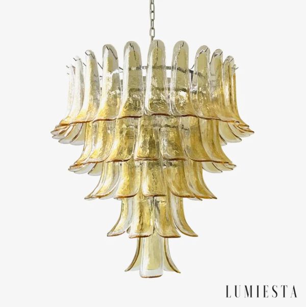 Lampa wisząca szklana bursztynowa złota Solaris - widok ogólny w stylu glamour