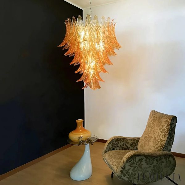 Sole - żyrandol ze szkła bursztynowego i metalu, pełny widok na formę Ø70/85 cm