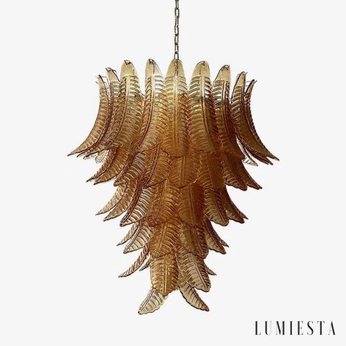 Lampa wisząca ze szkła bursztynowego glamour Sole do salonu, widok od przodu