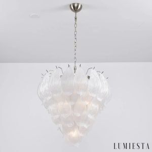 Lampa wisząca Solo nikiel - widok boczny z wyraźną szklaną czaszą