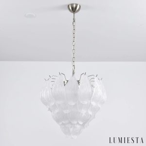Solo - nowoczesna lampa wisząca szklano-metalowa w niklu, ujęcie pod kątem