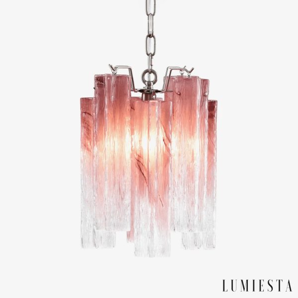 Szklana lampa wisząca nikiel różowa Sonetto - widok od przodu