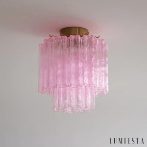 Sorrento - lampa sufitowa glamour z różowymi szklanymi elementami i metalowym wykończeniem