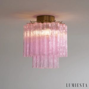 Sorrento - boczny widok lampy sufitowej ze szkła i złota o średnicy 36 cm