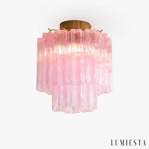 Sufitowe szklane różowe ze złotem Sorrento, lampa sufitowa glamour do salonu Ø36×H35 cm