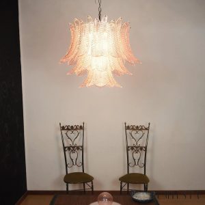 Spazio - lampa wisząca różowe szkło nikiel, widok z boku