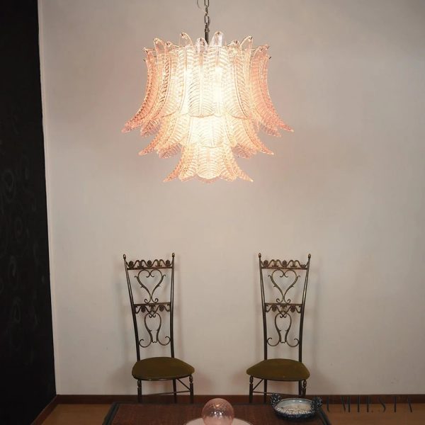 Spazio - lampa wisząca różowe szkło nikiel, widok z boku