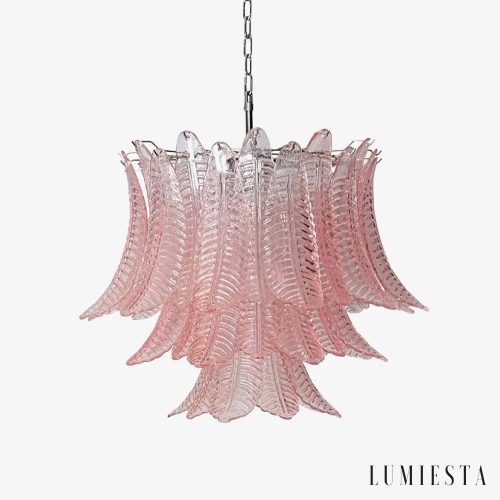 Lampa wisząca różowe szkło nikiel Spazio, widok z przodu, Ø80x75 cm