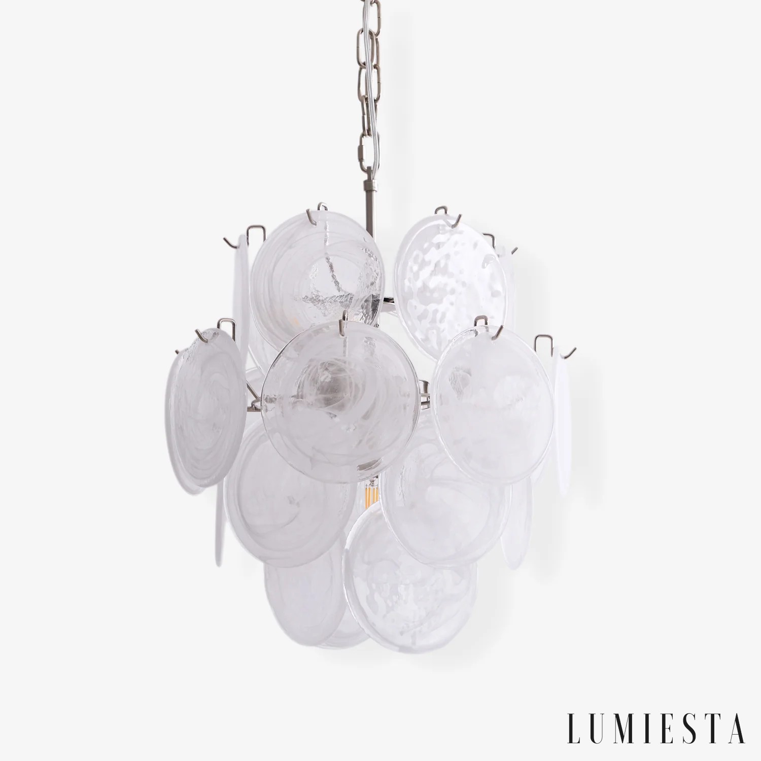 Splendore - Lampa wisząca szklana biała i nikiel Ø45 cm