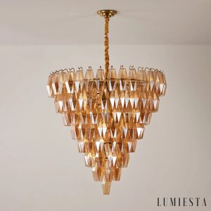 Stella - lampa wisząca glamour ze złotym wykończeniem i szkłem bursztynowym