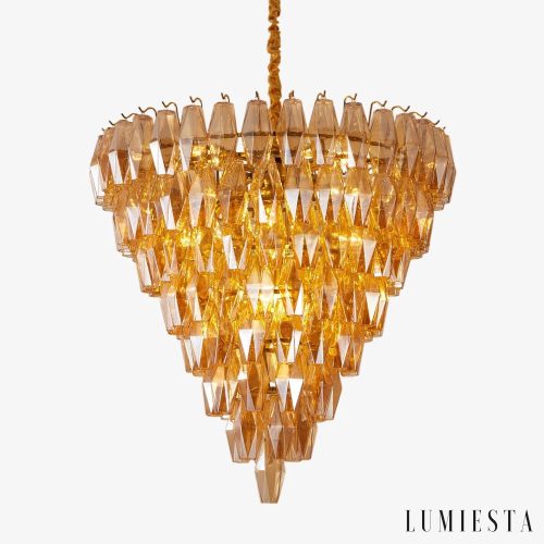 Lampa wisząca złota z bursztynowego szkła Stella - widok od przodu