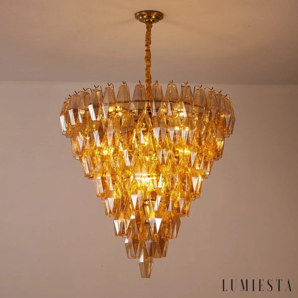 Stella - złota lampa sufitowa z bursztynowego szkła, widok boczny