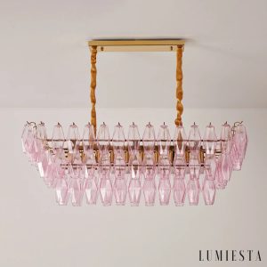 Stile - lampa wisząca szklana z różowymi kloszami i długim zawieszeniem