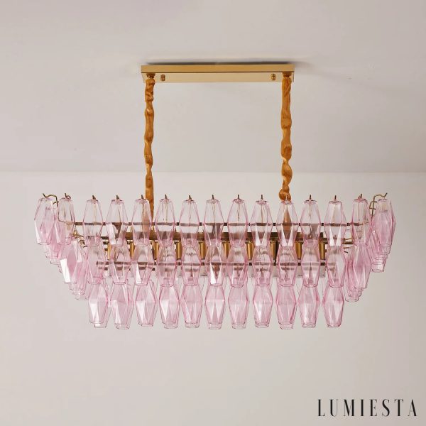 Stile - lampa wisząca szklana z różowymi kloszami i długim zawieszeniem