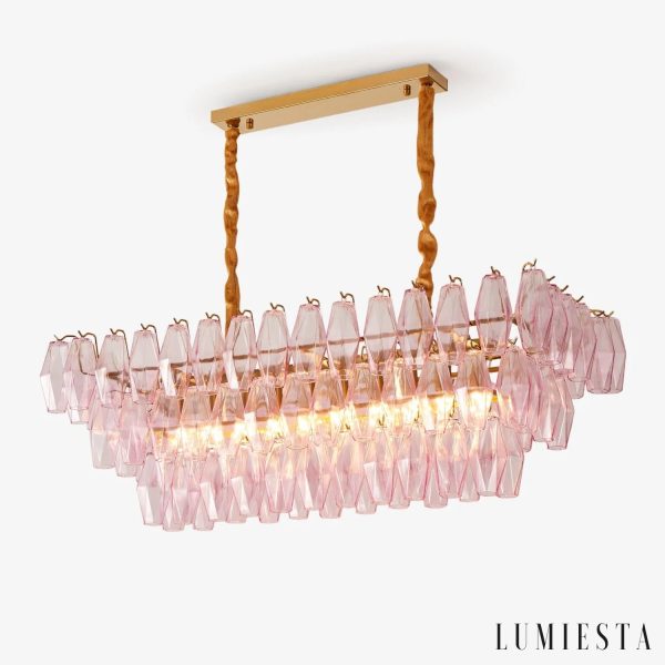 Lampa wisząca szklana złota i różowa Stile - widok z przodu do jadalni
