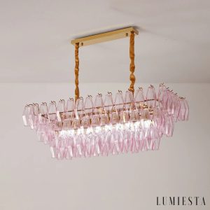 Stile - glamour lampa wisząca szklana złota i różowa w ujęciu perspektywicznym