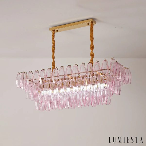 Stile - glamour lampa wisząca szklana złota i różowa w ujęciu perspektywicznym