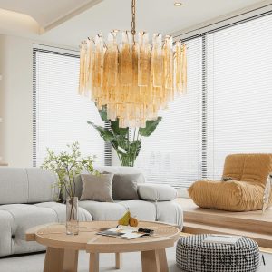Stromboli - lampa wisząca z bursztynowymi kloszami i złotą oprawą