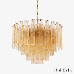 Lampa wisząca bursztynowa złota ze szkła murano Stromboli - widok ogólny