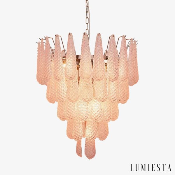 Lampa wisząca glamour z różowego szkła niklowana Struttura do salonu, widok od przodu