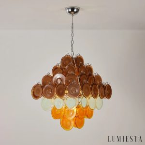 Suono - lampa wisząca retro z metalową ramą niklową i brązową, widok z boku