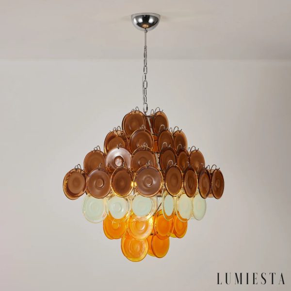 Suono - lampa wisząca retro z metalową ramą niklową i brązową, widok z boku