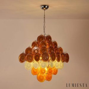 Suono - lampa wisząca metalowa nikiel i brąz z pełnym widokiem na klosze ze szkła