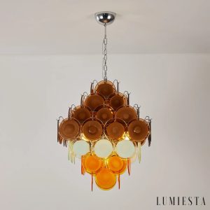 Suono - retro żyrandol metalowy nikiel i brąz, zbliżenie na szklane klosze