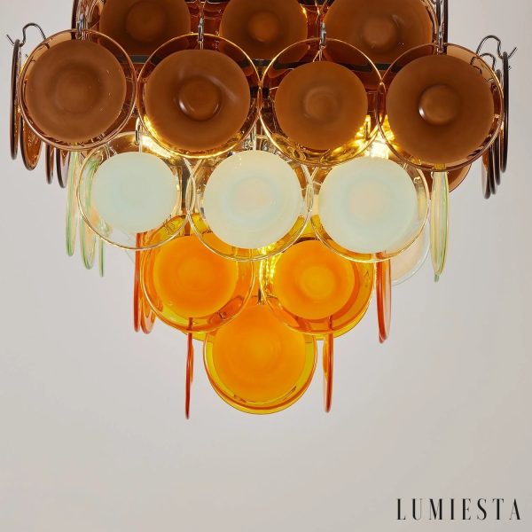 Suono - lampa wisząca retro nikiel i brąz, boczny profil konstrukcji ze szkła i metalu