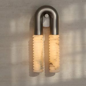 Tomar - lampa wisząca alabastrowa, detal tekstury kamiennego klosza