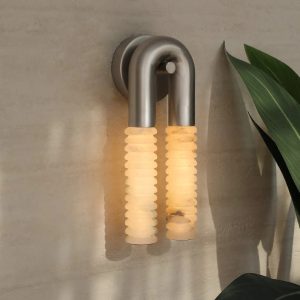 Tomar - lampa wisząca nikiel biały, boczny widok smukłej formy